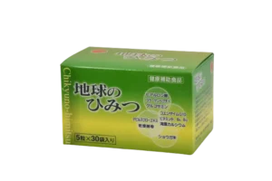 アイスター商事のヒアルロン酸含有「地球のひみつ（サプリメント）」のライトグリーンの商品小箱の画像。